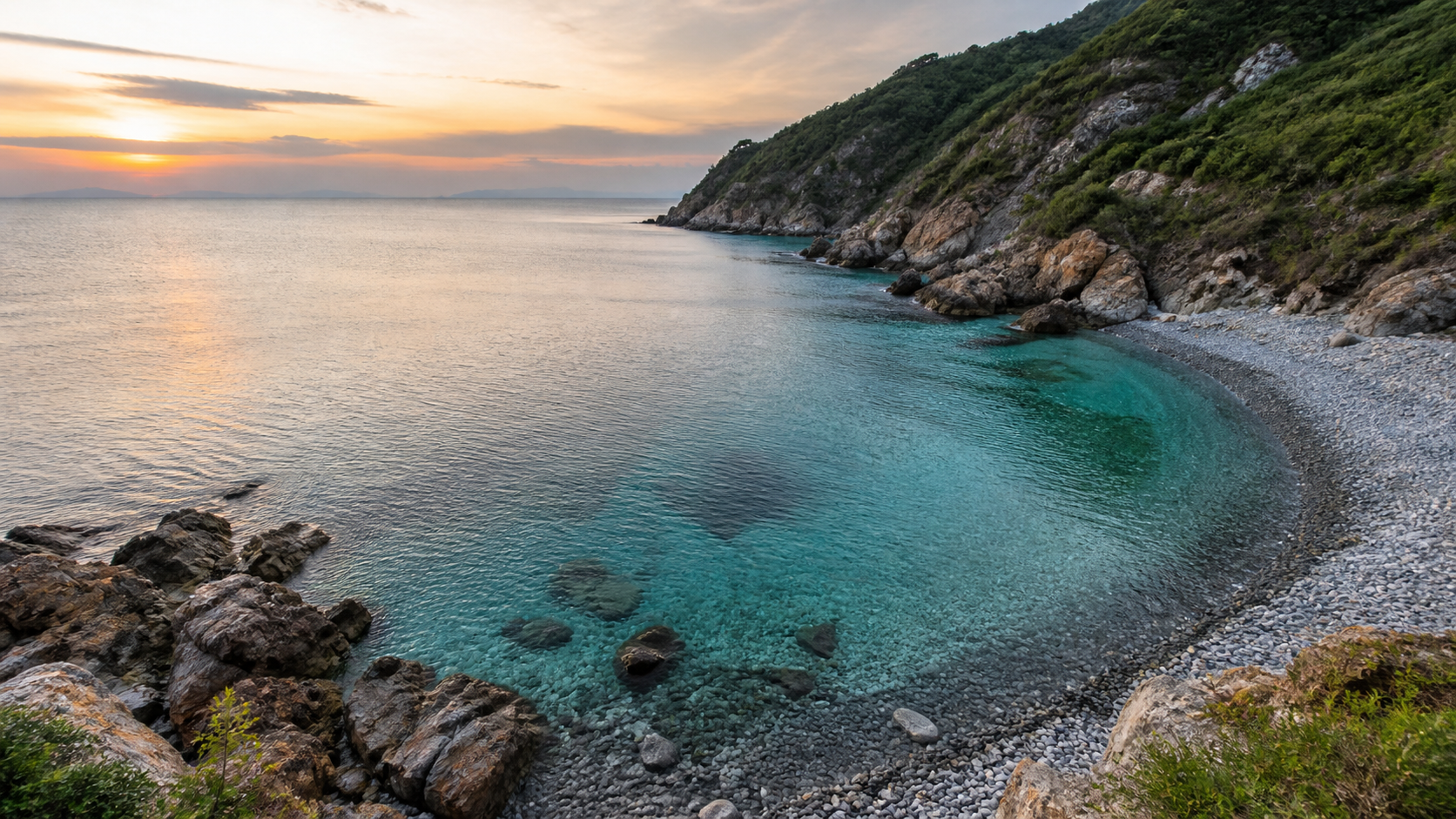 Toàn cảnh Bãi Tiên Nha Trang hình cánh cung lúc bình minh