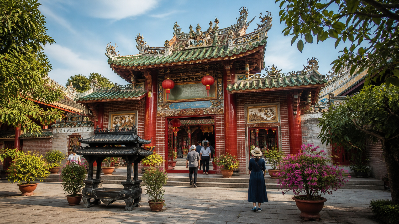 Sân và cổng chùa Ông giữa phố cổ Hội An
