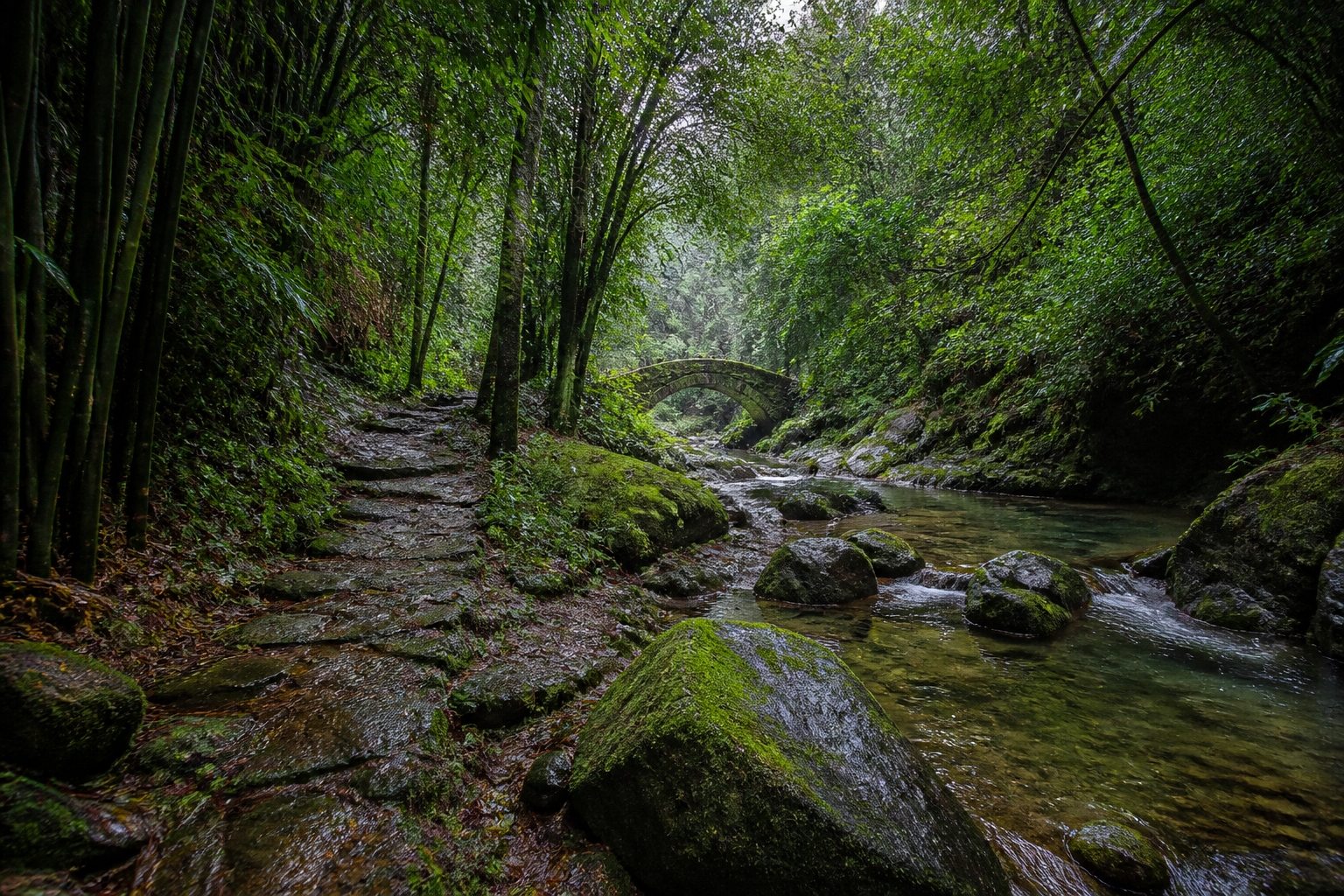 Forest path leading toward Thien Tuong Pagoda