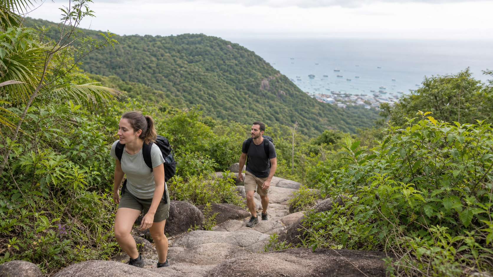 Du khách trekking đường núi Ma Thiên Lãnh trên đảo Hòn Sơn