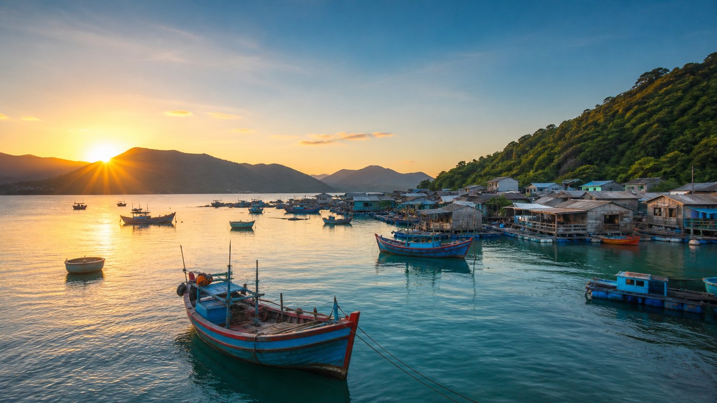 Làng chài Nha Trang lúc bình minh