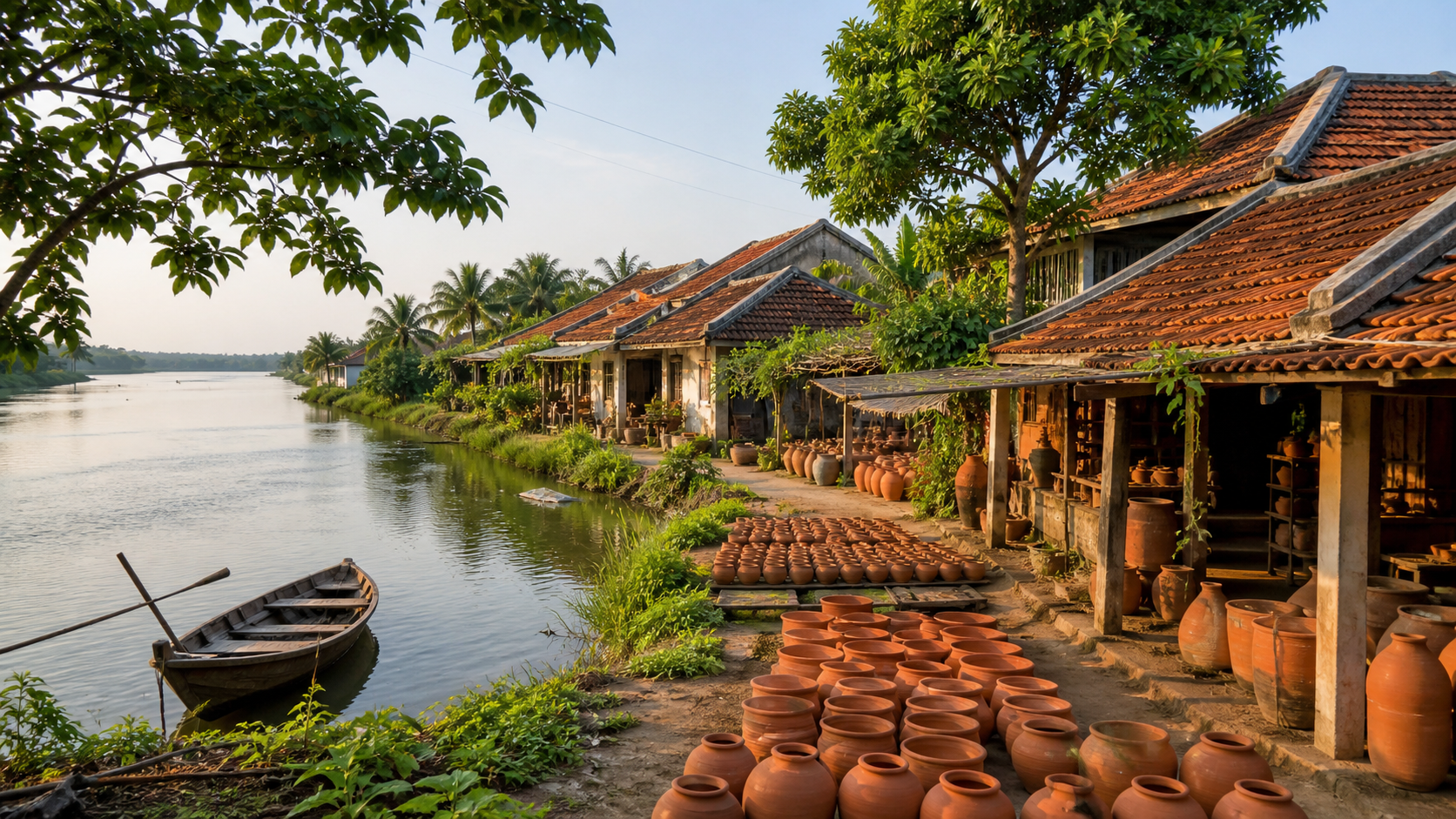 Làng gốm ven sông với các sản phẩm đất nung gần Hội An