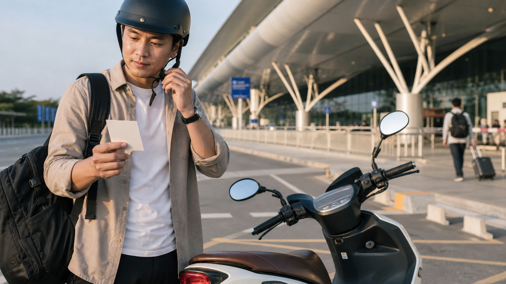 Hành khách kiểm tra vé gửi xe trước khi vào nhà ga
